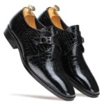 Midnight Gleam Black Single Patent Croco Monkstrap