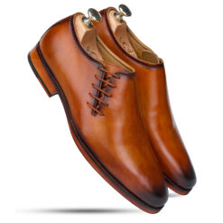 Side Lace-Up Wholecut Oxfords In Cognac