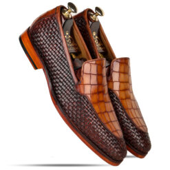 Luxurious Mille Dollari tan croco loafers, showcasing premium crocodile leather and sophisticated design.
