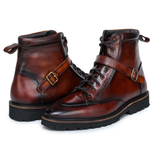 Bespoke Leather Brown Light Weight Biker Boots - Image 5