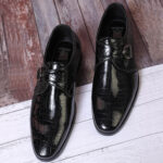 Versatile Eleganc Black Single Patent Croco Monkstrap