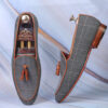 Italian leather sole grey loafers for moccasin or driving style