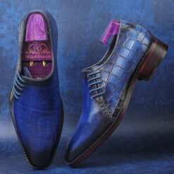 Handmade and handpainted blue Oxfords by Mille Dollari