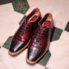 Nordic Lace lace-up shoe with wine-colored croco-embossed hand-painted Crust Argentina leather upper and Italian leather sole.