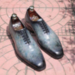 Eclipse Elegance: Grey Marble Patina Wholecut Derby Shoes