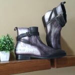 Obsidian Stride: Patina Grey and Black Boots