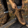 Ember Crest burnt copper leather boots with Dainite sole, Goodyear welt construction, glove leather interior, and reinforced eyelets.