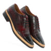 a distinguished lace-up shoe that combines classic design with modern craftsmanship. The upper is crafted from wine-colored croco-embossed leather