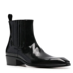 Tom Patent Leather Chelsea Boot with leather sole showcasing glossy finish and classic Chelsea boot design