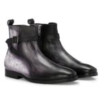 Obsidian Stride - Dual-Tone Grey and Black Patina Boots for Modern Edge