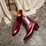 Burgundy Leather Fiorina Slip On Zipper Pointed Boots for Men - AW24