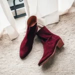 Burgundy Suede Leather Fiorina Slip On Zipper Pointed Boots for Men - AW25