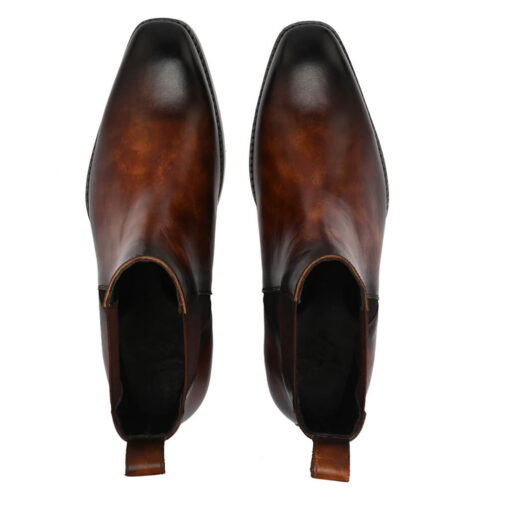 Marble-Gloss Masterpiece: Men's Hand-Patina Chelsea Boots in Cognac - Image 5