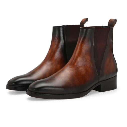 Marble-Gloss Masterpiece: Men's Hand-Patina Chelsea Boots in Cognac - Image 3