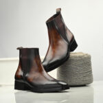 Marble-Gloss Masterpiece: Men's Hand-Patina Chelsea Boots in Cognac