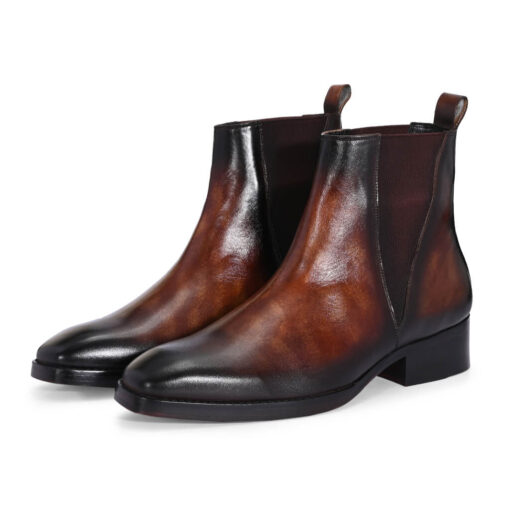 Marble-Gloss Masterpiece: Men's Hand-Patina Chelsea Boots in Cognac - Image 3