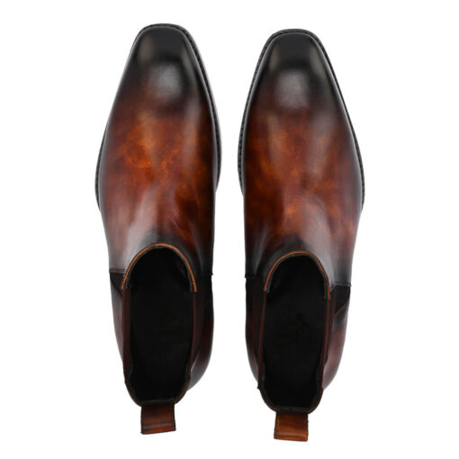 Marble-Gloss Masterpiece: Men's Hand-Patina Chelsea Boots in Cognac - Image 6