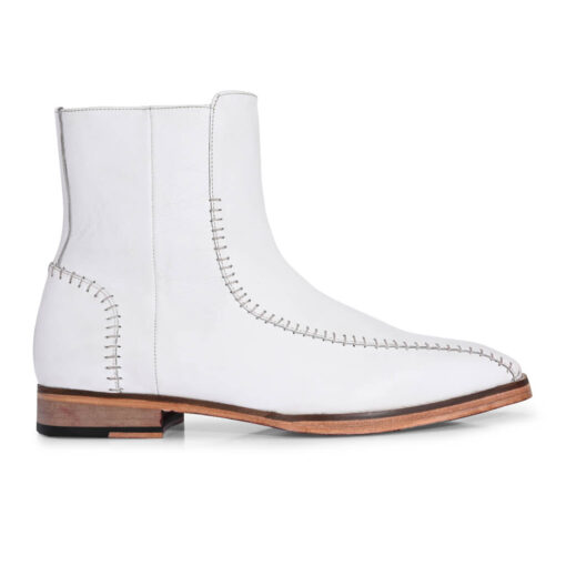 Exquisite Handcrafted White Leather Boots with Intricate Stitching - Image 2