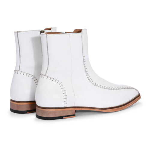 Exquisite Handcrafted White Leather Boots with Intricate Stitching - Image 4