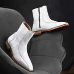 Exquisite Handcrafted White Leather Boots with Intricate Stitching